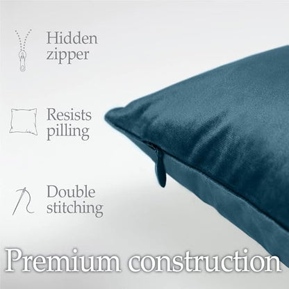 lalaLOOM Velvet Throw Pillow Covers, Set of 2, 24x24 Decorative Square Pillows Home Decor, Soft Accent Cases, Silky Machine Washable Pillowcases for Sofa, Couch, Bedroom, Living Room, Peacock