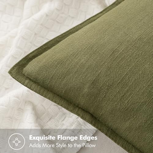 MIULEE Olive Green Linen Pillow Covers Pack of 4 Decorative Natural Solid Throw Pillow Covers Soft Accent Boho Farmhouse Couch Pillowcases Modern Spring Decors for Living Room Bed Sofa 18x18 Inch