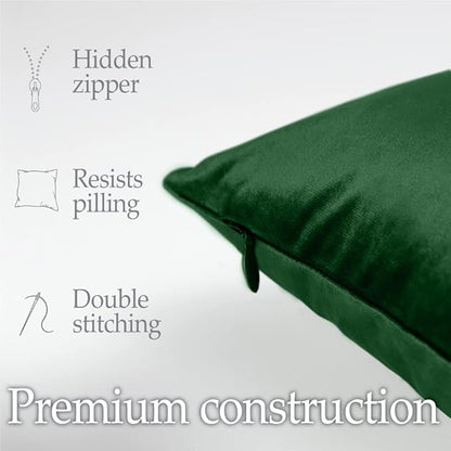lalaLOOM Velvet Throw Pillow Covers, Set of 2, 24x24 Decorative Square Pillows Home Decor, Soft Accent Cases, Silky Machine Washable Pillowcases for Sofa, Couch, Bedroom, Living Room, Hunter Green