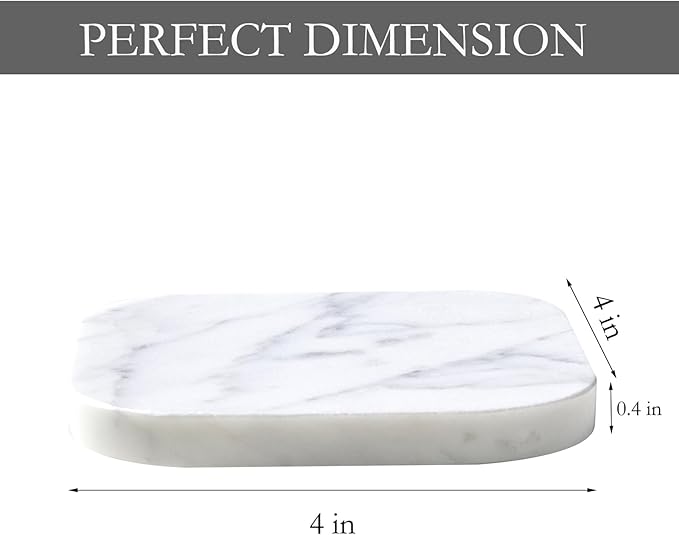 Marble Coasters for Drinks – Square Set of 4 Stone Holders for Dinning Tables, Coffee Tables (Carrara White)
