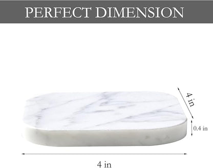 Marble Coasters for Drinks – Square Set of 4 Stone Holders for Dinning Tables, Coffee Tables (Carrara White)
