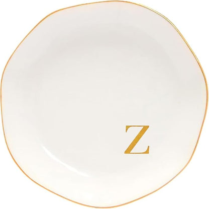 Ceramic Jewelry Tray Initial Ring Dish Personalized L-Monogrammed Engagement Wedding Gifts, for Birthday Mother's Day Christmas for Women, Ceramic White 4.75" (Z)