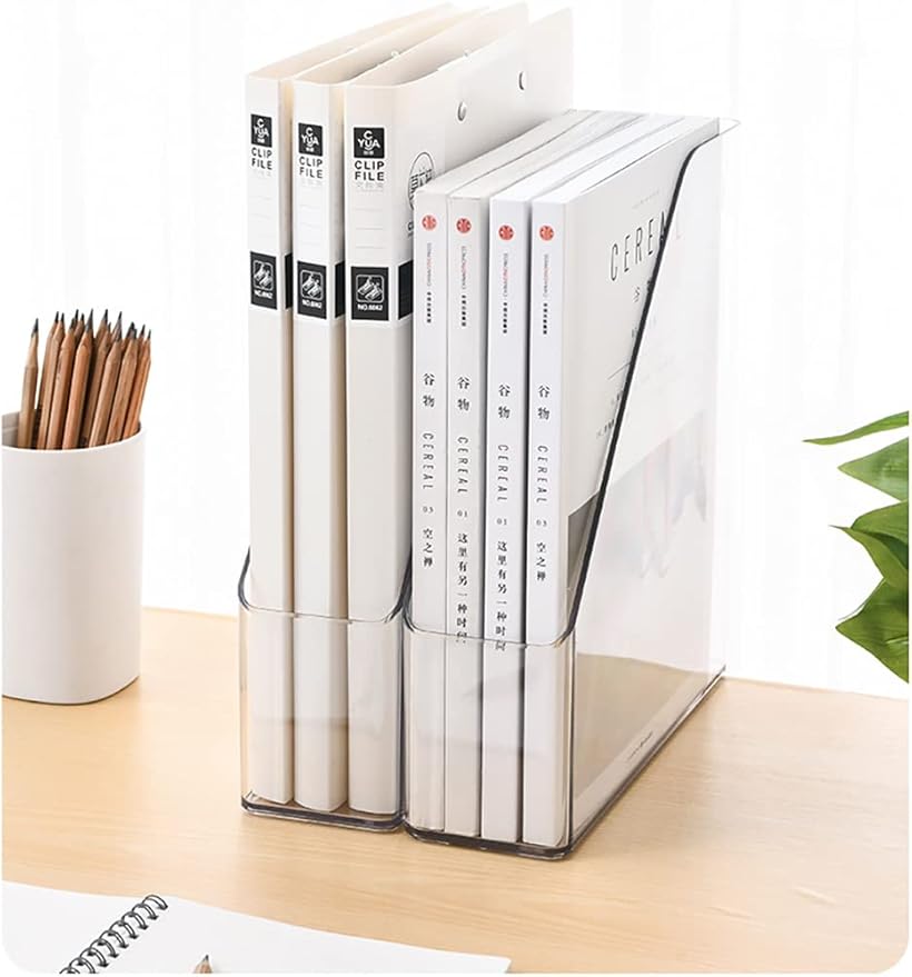 Magazine Holder, Clear Plastic Vertical File Magazine Organizer, Desktop File Magazine Book Storage Shelf for Office Desk(2PCS)