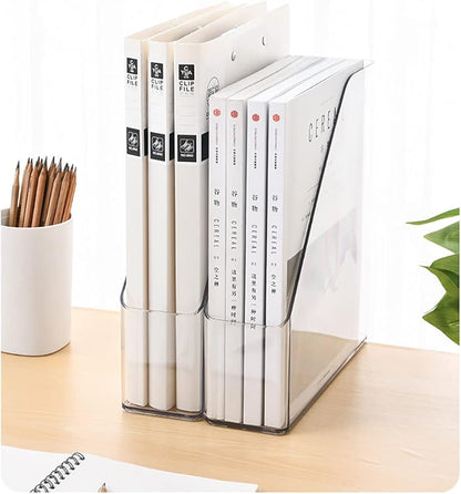 Magazine Holder, Clear Plastic Vertical File Magazine Organizer, Desktop File Magazine Book Storage Shelf for Office Desk(2PCS)