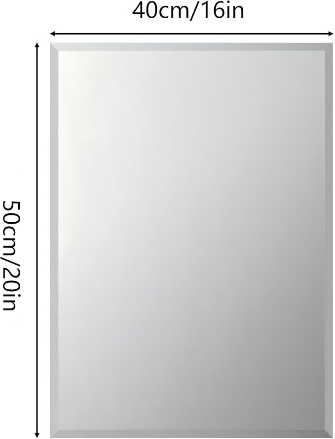 Frameless Rectangular Wall Mirror: Decorative Rectangle Mirrored Glass Vanity with Beveled Silver Edge for Bathroom Bedroom Livingroom Dining Room Entryway Hallway, 20 x 16 inch