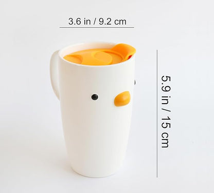PURROOM Duck Coffee Mug with Lid, Travel Cup with Handle & Sealed Lid. 20 oz Cute Chick Tall Cup, Safety Ceramic. Best Gifts For Coffee Lover.