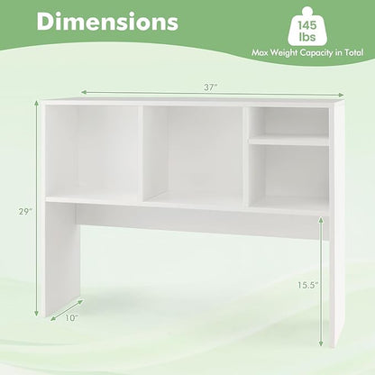 Tangkula Desktop Bookshelf, Countertop Storage Hutch with 4 Shelves for Computer Desk, Desktop 2-Tier Display Rack, Multipurpose Wood Desktop Hutch Storage Organizer for Dorm Office Home (White)