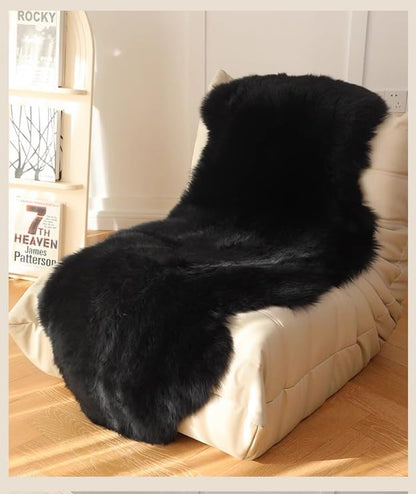WL&ALLEN Large Sheepskin Rug Genuine Thick and Lush 3 Inch Pile，Luxury Australian Pelts Sheepskin Wool Area Rugs(Large Single Pelt2'6 x 5'，Black)