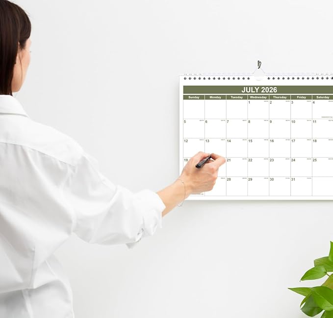Calendar 2026-2027 - Wall Calendar 2026-2027 from January 2026 - June 2027, Spiral Binding Hanging Wall Calendar 2026 for Home/Office, 8.5" x 11", Green