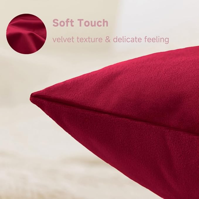 QUORGVES Red Velvet Pillow Covers 12x20 Inch Set of 2, Soft Solid Decorative Lumbar Throw Pillow Covers, Decor Cushion Covers for Bed Sofa Couch Bedroom Living Room
