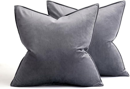 MIULEE Pack of 2 Decorative Velvet Throw Pillow Cover Soft Pillowcase Solid Square Eruo Sham Cushion Case for Sofa Bedroom Car 24x24 Inch Dark Grey