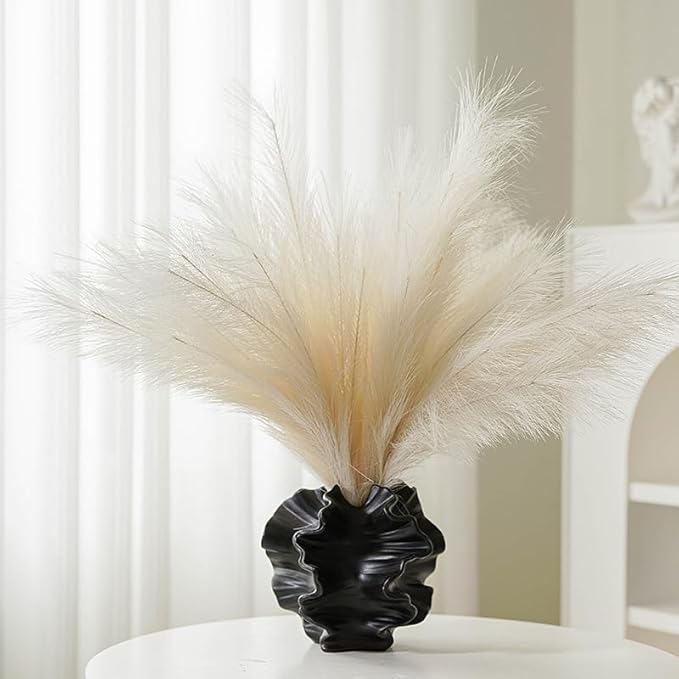 Modern Art Ceramic Coral Flower Vase Home and Office Decoration Sculpture Work Bohemian Decoration Coffee Table Office Bookshelf Living Room Decor (Black)