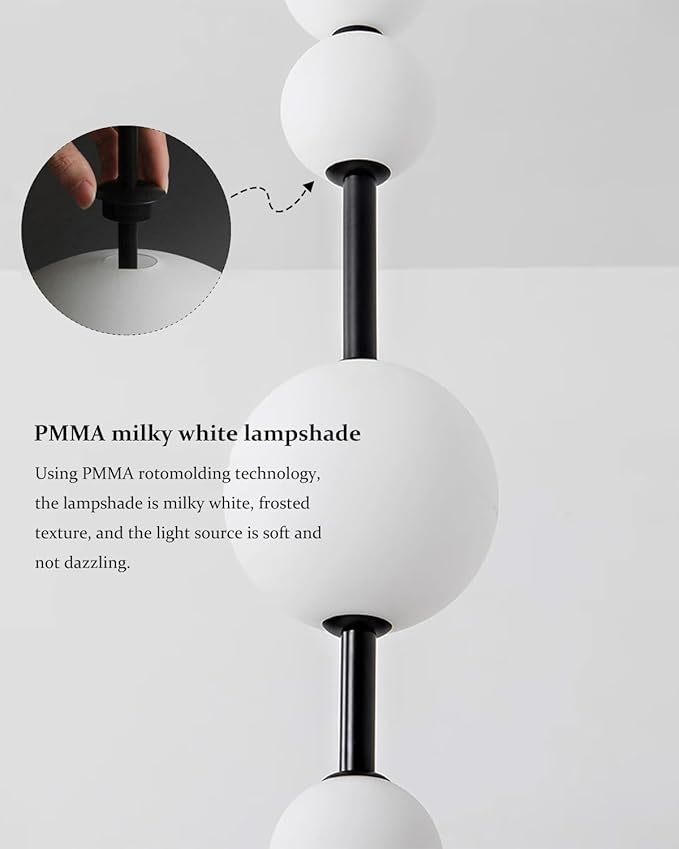 Modern Kitchen Island Pendant Lights, White Acrylic Globe Chandeliers, Dimmable Black LED Pendant Lights, Adjustable Indoor Hanging Light Fixture for Dining Room Bedroom Living Room