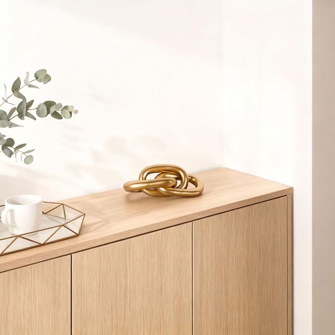 Gold Knot Decor for Coffee Table, Decorative Knot Sculpture Resin Chain Link, Gold Coffee Table Decor Modern Shelf Decor for Living Room, Fireplace Mantel, Entryway Table, Bookshelf Office Desk Accent