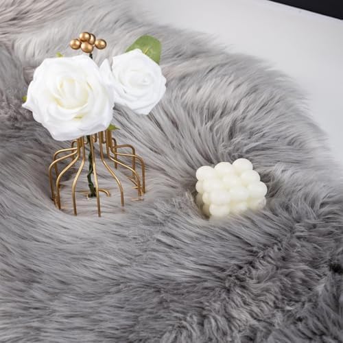 Fluffy Faux Fur Rug Grey Sheepskin Area Rug,4x6 Ft Ultra Soft Shaggy Plush Rug for Bedroom Bedside Living Room Nursery Kids Room
