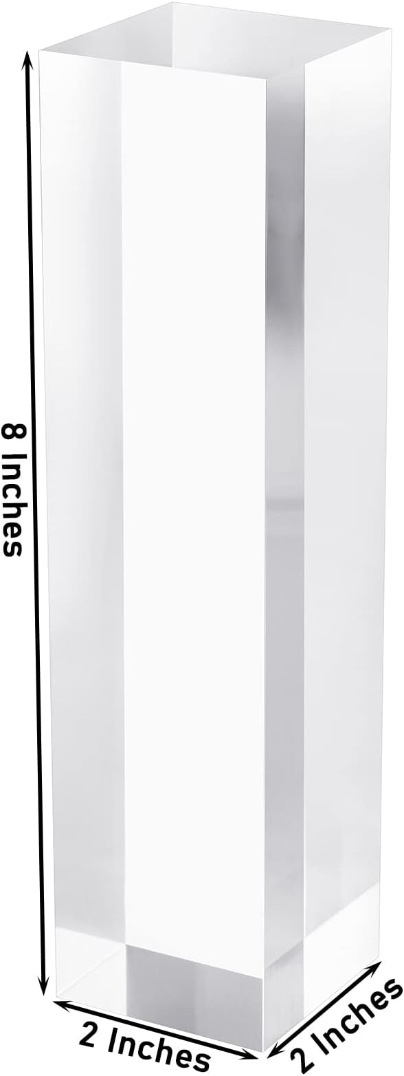 CiaoHER 2in Thickness Solid Acrylic Cube Display Block Clear Polished Pedestal Stand Riser Solid Base 2" x 2" x 8", 1 Pack