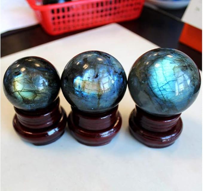 StoneStory Natural Labradorite Healing Crystal Sphere Ball Gemstone for Reiki Balancing Meditation Energy Home and Office Decoration (6cm, Labradorite)