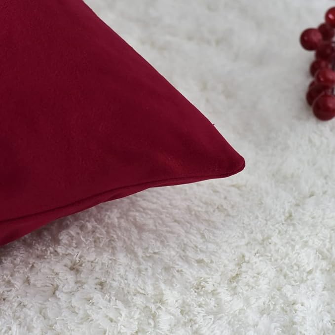 Comfortable Throw Pillow Covers for Bedding, Decorative Accent Cushion Sham Cases for Couch Sofa, Soft Solid Velvet with Zipper Hidden - 24"x24", Deep Red