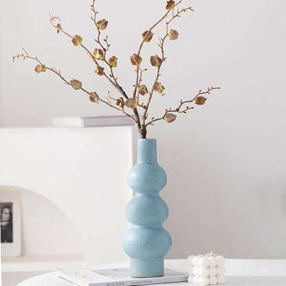 Matte Blue Ceramic Vase, 11-Inch Textured Bubble Stacked Ball Flower Vase, Minimalist Nordic Home Decor Accents for Modern Shelf, Coffee Table, Mantel, Boho Aesthetic Gift (Multi-Tier Design)