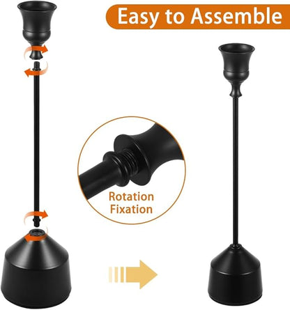 Elegant Vintage Black Candlestick Holders, Set of 3 Taper Candle Holders with Weighted Base for Wedding, Dining Table, Holiday Decor