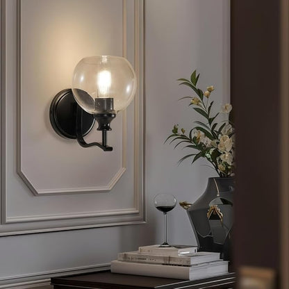 ANDY STAR 1-Light Bathroom Light Fixtures, Black Wall Sconces, Bathroom Vanity Light with Clear Glass Shade, Modern Wall Light Fixtures for Bath Mirror Hallway Bedroom Living Room, Hardwired, E26 Base