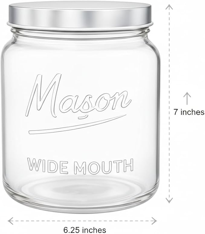 Kitchentoolz 64 oz Mason Jars Wide Mouth 2-Pack – Half Gallon Glass Jar with Lid – Large Mason Jars with Lids for Food Storage, Canning, and Fermenting