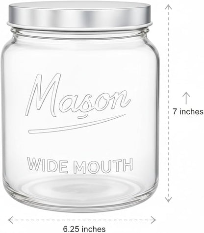 Kitchentoolz 64 oz Mason Jars Wide Mouth 2-Pack – Half Gallon Glass Jar with Lid – Large Mason Jars with Lids for Food Storage, Canning, and Fermenting