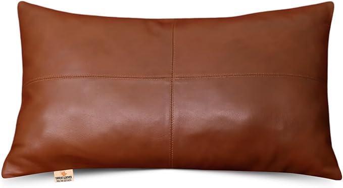 100% Lambskin Leather Pillow Cover - Sofa Cushion Case - Decorative Throw Covers for Living Room & Bedroom, 14X22 Inch - Camel Antique Plain Pack of 1