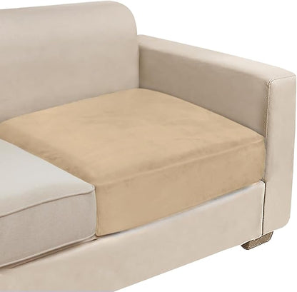 NAISI Couch Cushion Covers 1 Piece Velvet Stretch Sofa Seat Covers or Backrest Covers Soft Individual Couch Covers for Sectional Sofa(1 PC for Seat Cushion or Backrest,Camel)