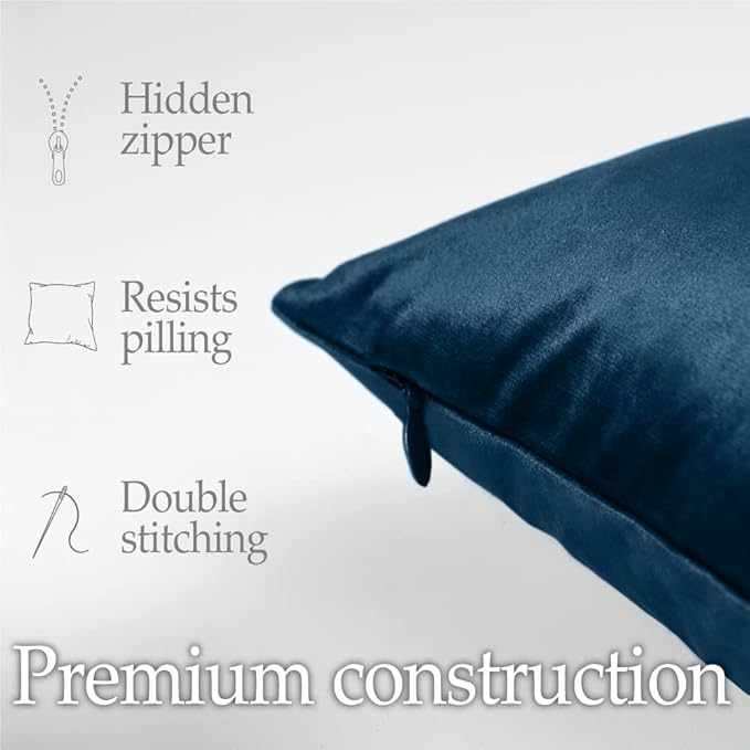 lalaLOOM Velvet Throw Pillow Covers, Set of 2, 18x18 Decorative Square Pillows Home Decor, Soft Accent Cases, Silky Machine Washable Pillowcases for Sofa, Couch, Bedroom, Living Room, Dark Blue