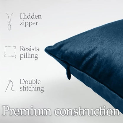 lalaLOOM Velvet Throw Pillow Covers, Set of 2 Decorative Square Pillows Home Decor, Soft Accent Cases, Silky Machine Washable Pillowcases for Sofa, Couch, Bedroom, Living Room, 16x16, Dark Blue