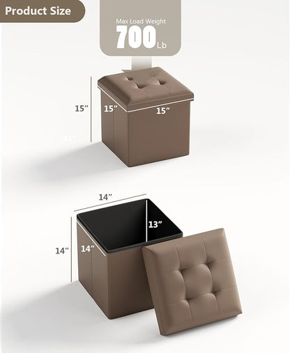 Folding Storage Ottoman Bench, Multi-Functional Ottoman Foot Rest, End of Bed Bench, Storage Chest for Living Room, Bedroom, Hallway, Entryway, Holds Up to 300 lbs (Brown, 15 Inches)