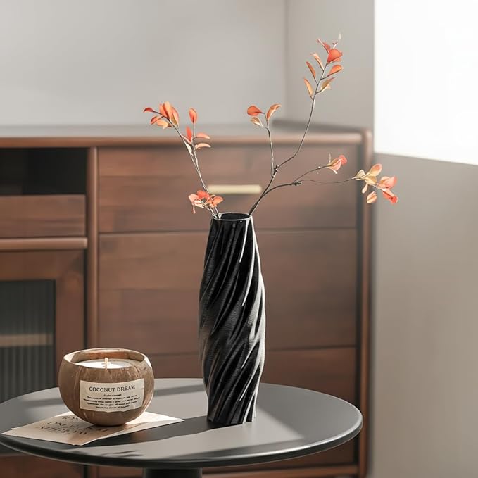 Black Sculptural Ceramic Vase, Modern Irregular Shape Decorative Vase for Home Decor, Minimalist Artistic Tabletop Centerpiece for Living Room Bedroom Office
