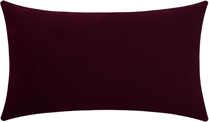 mixeoo Comfy Burgundy Red Throw Pillow Covers Decorative Rectangle Solid Thick Velvet Super Soft Cushion Cases Home Decor for Sofa Couch Living Room Chair, Set of 1, 14 x 36 Inch