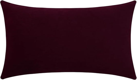 mixeoo Comfy Burgundy Red Throw Pillow Covers Decorative Rectangle Solid Thick Velvet Super Soft Cushion Cases Home Decor for Sofa Couch Living Room Chair, Set of 1, 14 x 36 Inch