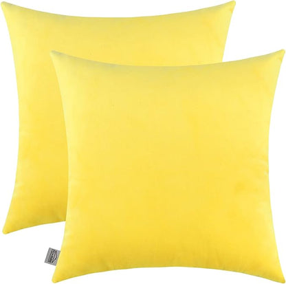 mixeoo Comfy Lemon Yellow Throw Pillow Covers Decorative Square Solid Thick Velvet Super Soft Cushion Cases Home Decor for Sofa Couch Living Room Chair, Set of 2, 18 x 18 Inch