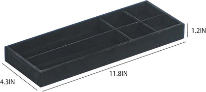 2Pcs Desk Drawer Storage Tray, Nightstand Organizer Tray, Necklace Bracelet Ring Earring Jewelry Display Tray, Grid Table Organizer Holder Tray for Sunglass, Phone, Watch, Perfume (6 grid)/Black