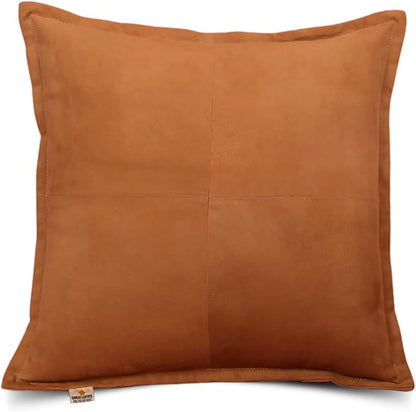 Genuine Suede Leather Pillow Cover, 22x22 Inch Case for Lumbar Throw Couch Pillows, Thick & Soft Cushion Covers for Sofa Bed Home Decor (Suede Tan Box Pack of 1)
