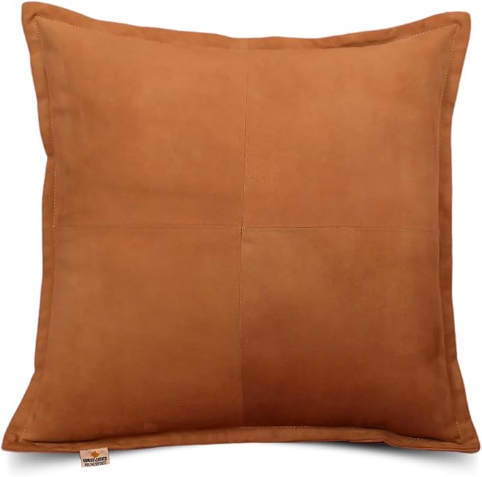 Genuine Suede Leather Pillow Cover, 20x20 Inch Case for Lumbar Throw Couch Pillows, Thick & Soft Cushion Covers for Sofa Bed Home Decor (Suede Tan Box Pack of 1)