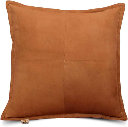 Genuine Suede Leather Pillow Cover, 20x20 Inch Case for Lumbar Throw Couch Pillows, Thick & Soft Cushion Covers for Sofa Bed Home Decor (Suede Tan Box Pack of 1)