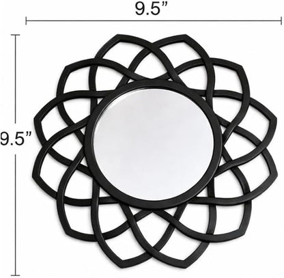 Ornate Mirror Cluster, Set of 3, Black Color, Decorative Wall Mirrors with Sunburst and Geometric Designs