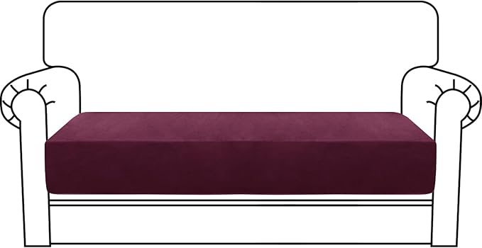 MAXIJIN Velvet Stretch Couch Cushion Covers Soft Loveseat Cushion Cover Replacement Sofa Seat Cushion Slipcovers RV Protector with Elastic Bottom (1 Piece Loveseat Cushion Cover, Wine Red)
