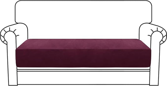 MAXIJIN Velvet Stretch Couch Cushion Covers Soft Loveseat Cushion Cover Replacement Sofa Seat Cushion Slipcovers RV Protector with Elastic Bottom (1 Piece Loveseat Cushion Cover, Wine Red)