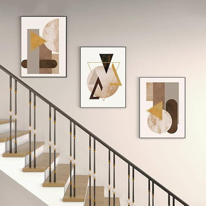 QKF Large Canvas Abstract Wall Art Modern Home Art Living Room, Bedroom, Office Wall Decoration Orange Geometric Drawing Poster Print 20" X 28" 3 Pieces