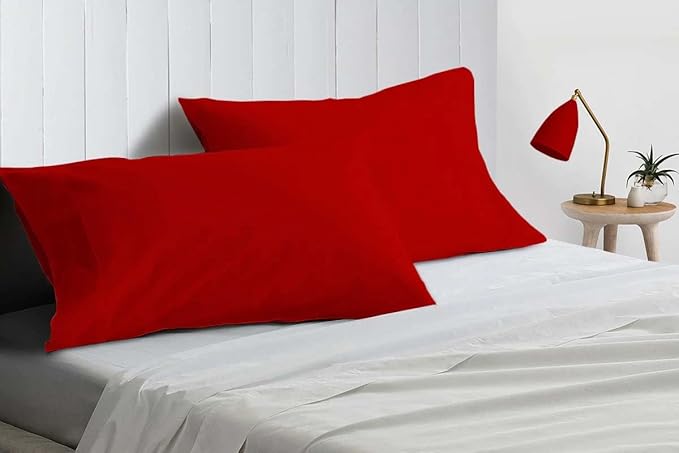Upgrade Your Bedding Experience with The Made of 100% Cotton Pillow Cases 2 Pack King Pillowcases 20" x 40" Size fits King Pillows. Envelope Closure Red