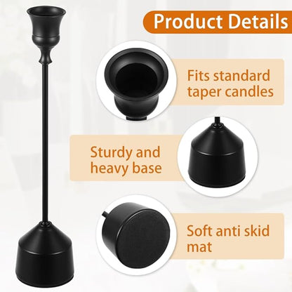Elegant Vintage Black Candlestick Holders, Set of 3 Taper Candle Holders with Weighted Base for Wedding, Dining Table, Holiday Decor