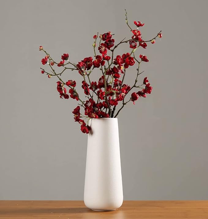8 Inch Tall Matt White Ceramic Vase for Flowers & Pampas Grass, Classic Rustic Style Decorative Vases for Home Decor Table Centerpieces