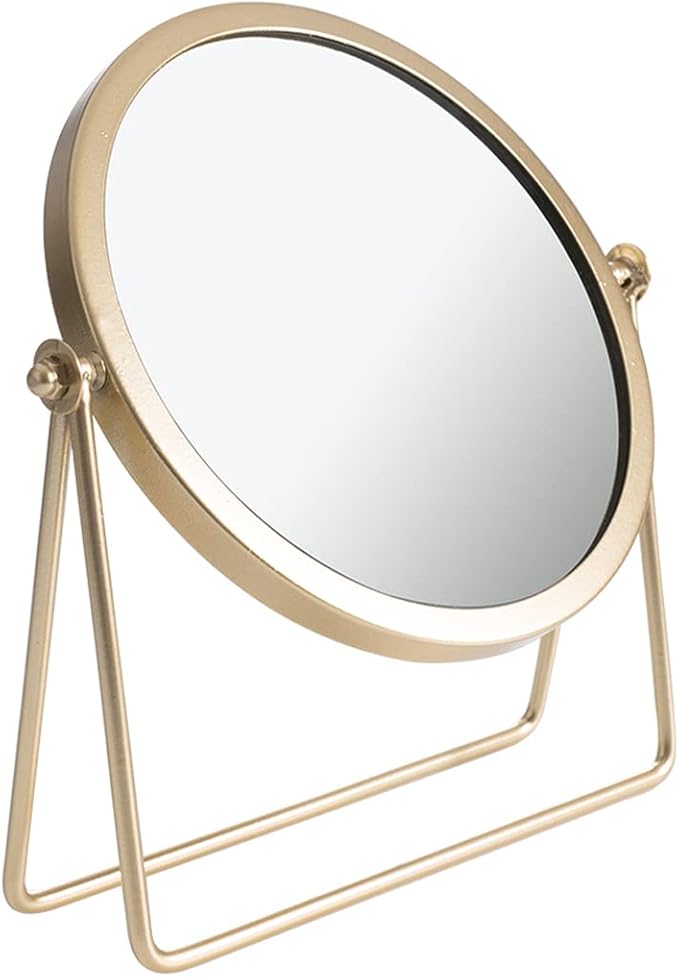 LONGSHENG - SINCE 2001 - Makeup Mirror Single Sided Vanity Mirror Vintage Metal Cosmetic Mirror Round Beauty Mirror Make Up Mirror 6.49inch for Dresser Vanity Table Desk - Gold