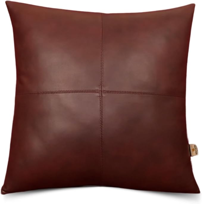Genuine Lambskin Leather Pillow Cover, 18x18 Inch Case for Lumbar Throw Couch Pillows, Thick & Soft Cushion Covers for Sofa Bed Home Décor (Antique Dark Brown Plain Pack of 1)