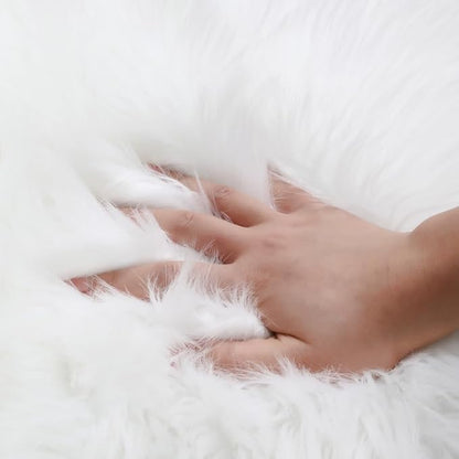 Fluffy Faux Fur Rug White Sheepskin Area Rug,3x5 Ft Ultra Soft Shaggy Plush Rug for Bedroom Bedside Living Room Nursery Kids Room